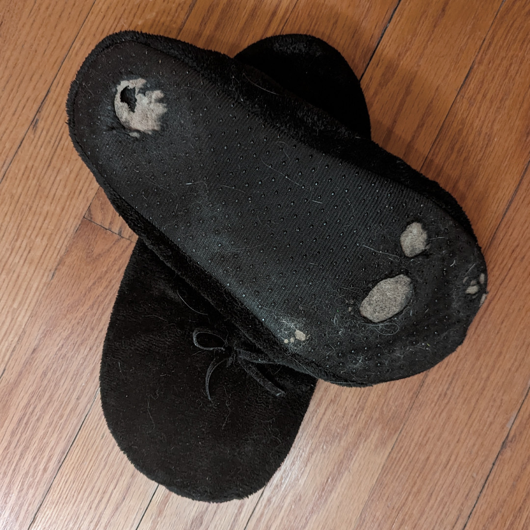 Destroyed smelly dirty slippers